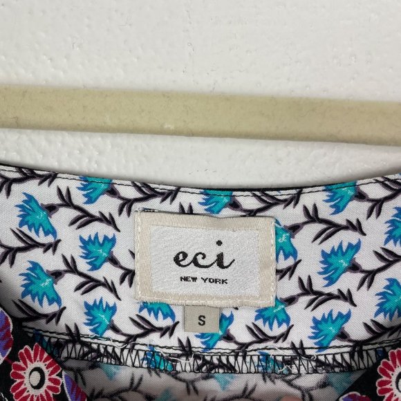 Eci S Blue Green Square Neck Balloon Sleeve Mixed Pattern Bohemian Boho Twee - Picture 6 of 10